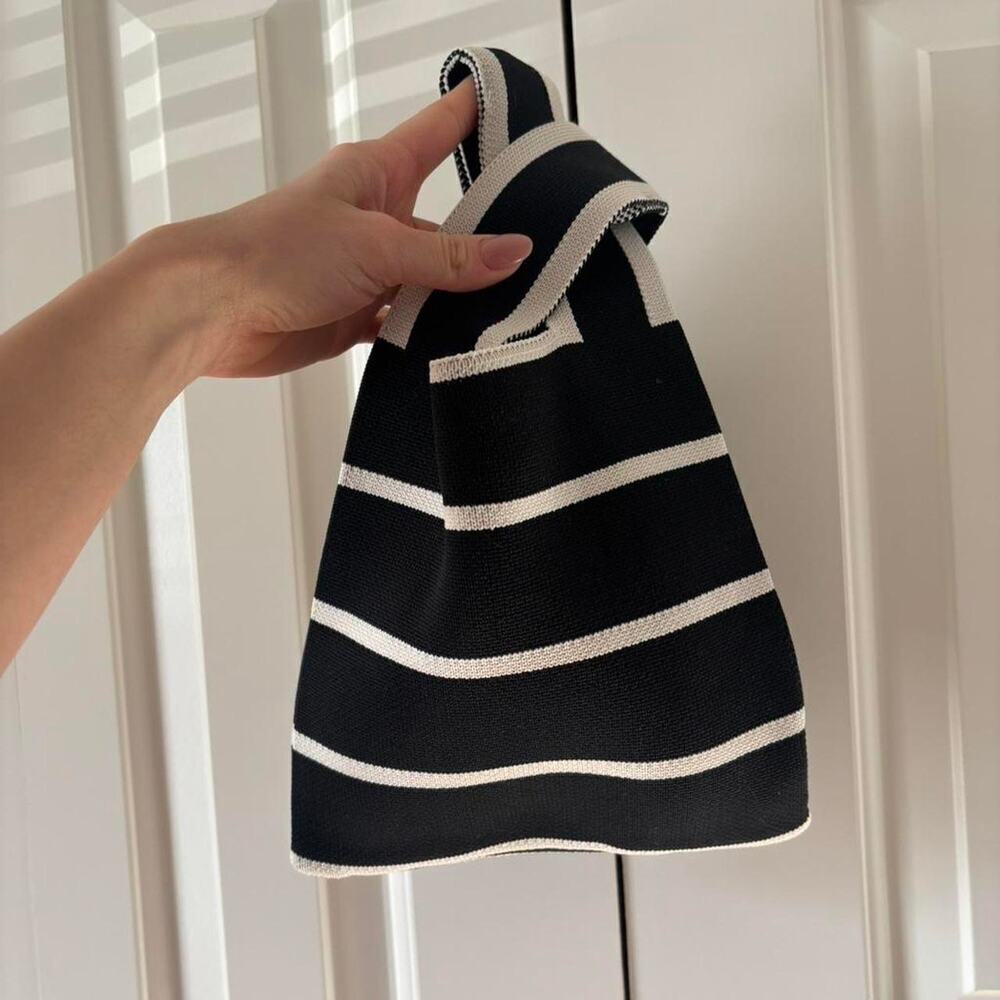 Black white striped tote - Picture 1 of 6